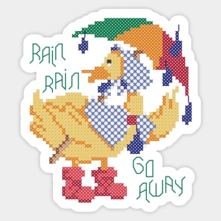 Rain Rain Go Away Duck Cross Stitch Sticker